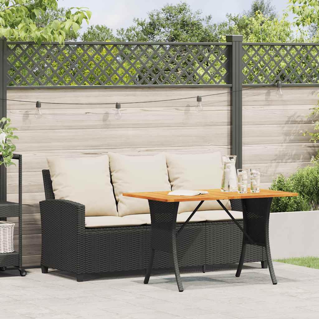 vidaXL Divano da Giardino a 3 Posti Cuscini&Tavolo Nero in Polyrattan