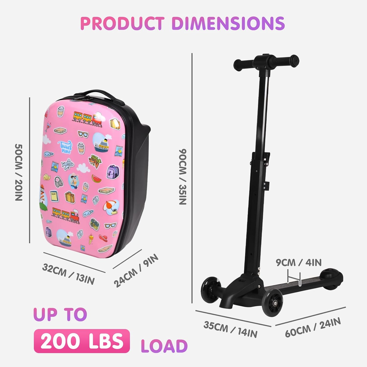 smilesun 4-in-1 Detachable Scooter Luggage for Kids & Teens, Foldable Hardside Ride On Suitcase with LED Wheels, Stylish and Safe Design(Pink)