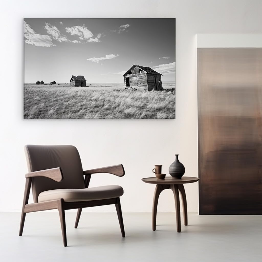 Canvas for Living room. Whispers of the Past: Solitude in an Abandoned Farmstead, 27 x 18 inch Canvas Wall Art - Ready to Hang