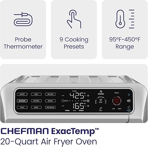Miniatura 3 de Chefman Combo de horno tostador con freidora de aire con termómetro de sonda, encimera de convección de acero inoxidable 12 en 1, pizza de 10