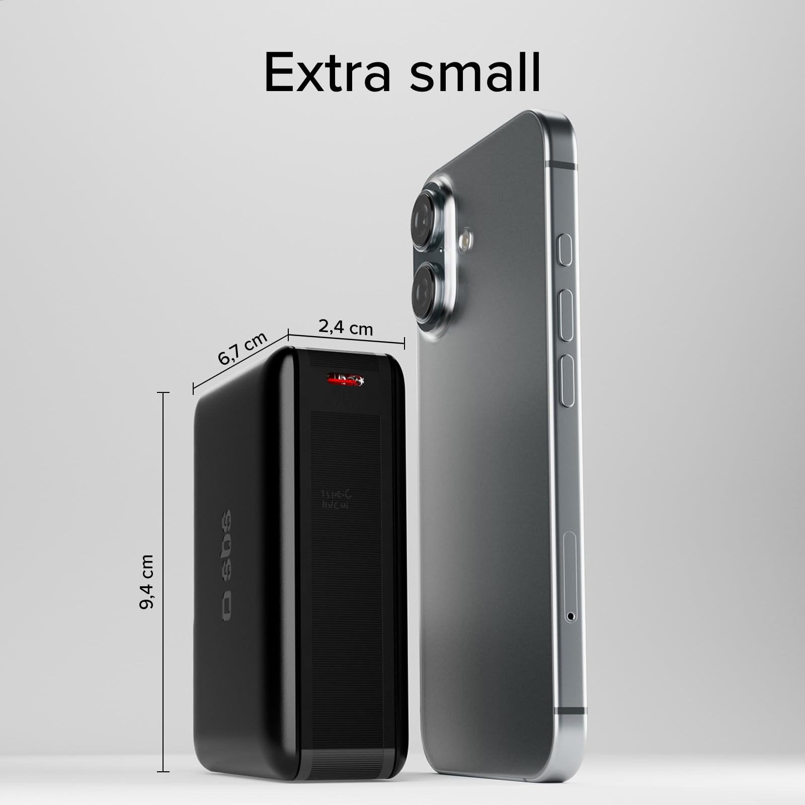 SBS NanoTube PowerBank HD, 20.000mAh, 65W Power Delivery, AFC, Power Bank con Ricarica Rapida, Tecnologia Alta Densità, USB-C, Caricabatterie Portatile da Viaggio, Design Compatto, Nero