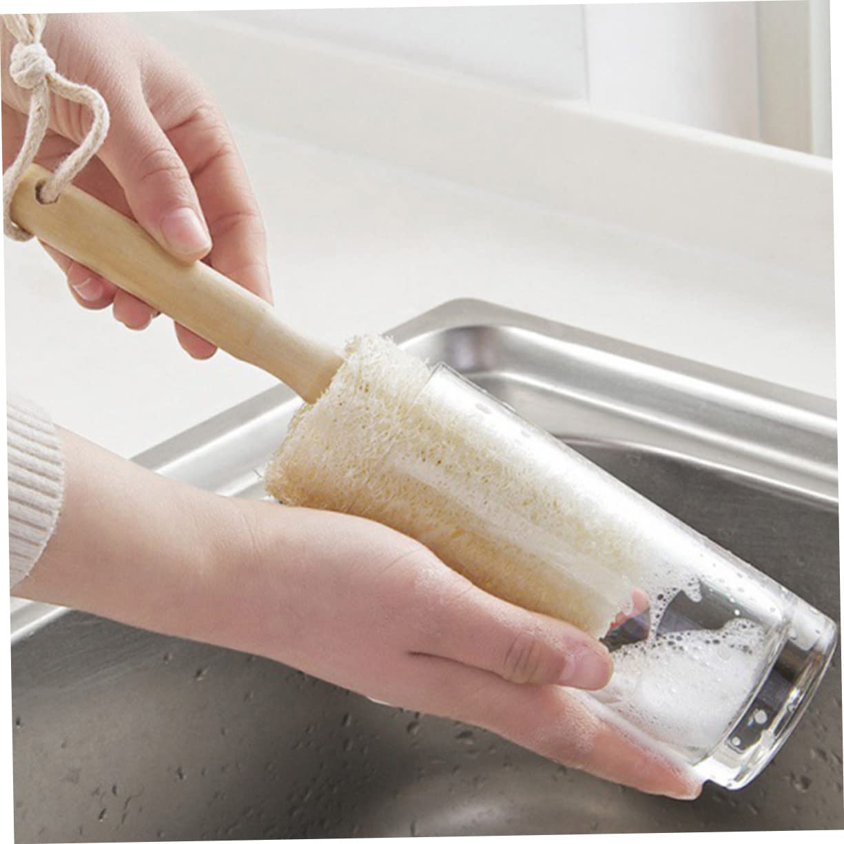 Healeved Bottle Cup Beaker Mug Cleaner 3pcs Loofah Cup Brush Wooden Handle Dish Scrubber Bottle Brush Cleaner Set