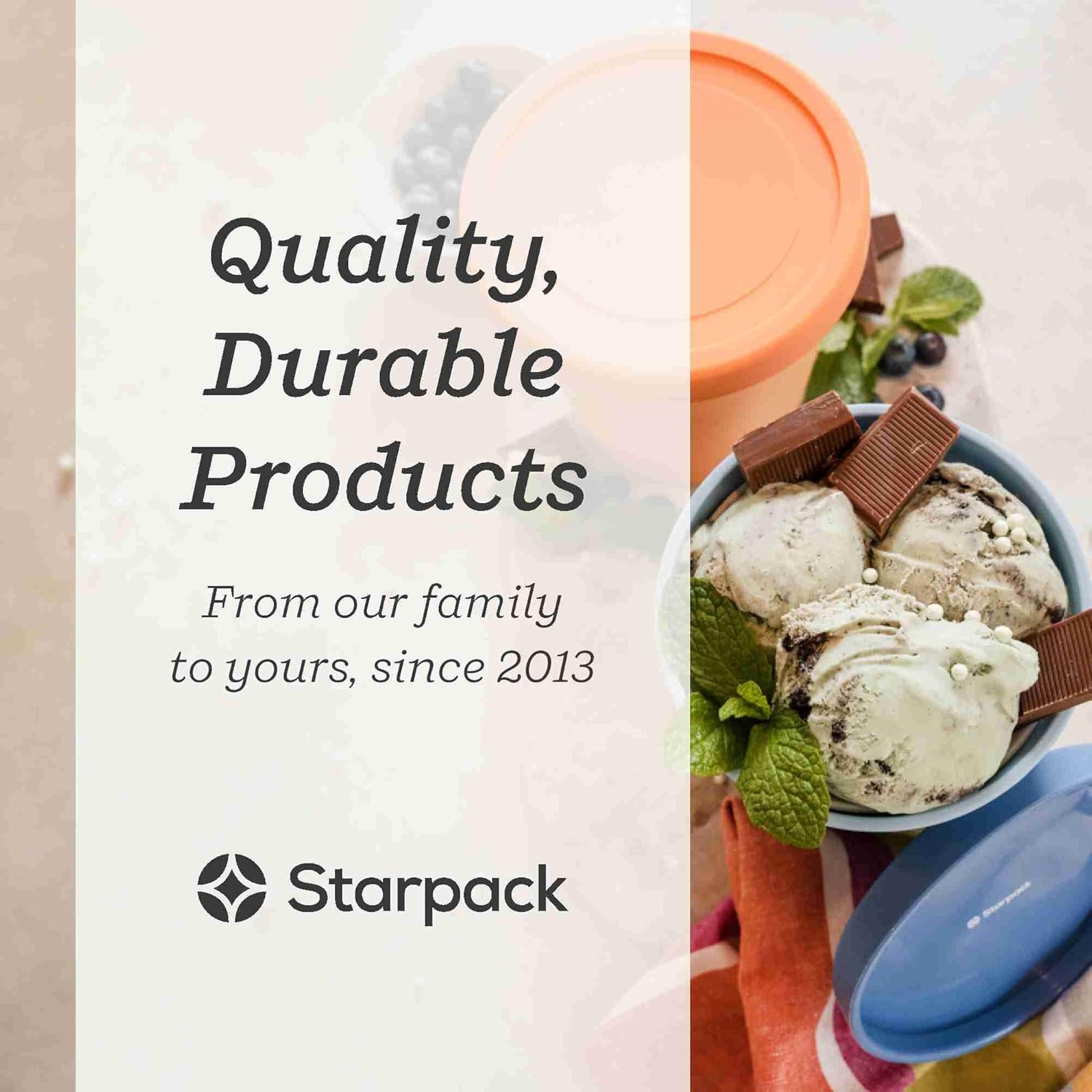 Starpack 'Freeze the Day' Ice Cream Storage Containers for Freezer (2 Pcs) - 1 Quart Ice Cream Containers for Homemade Ice Cream - Reusable Ice Cream Containers with Lids - Leak-Free Lids (Silicone) - Image 4