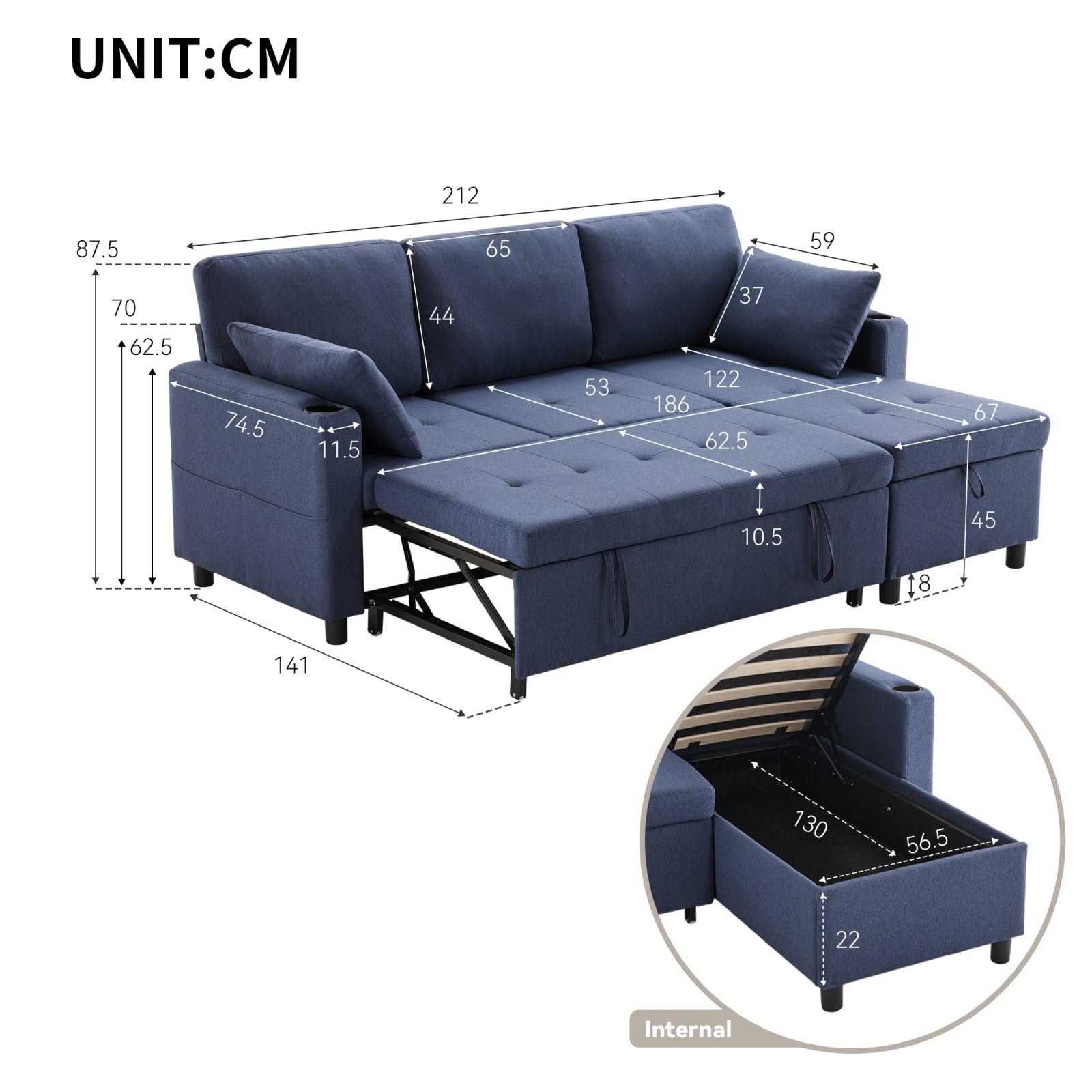KOMHTOM Canapé 3 Places Avec Tabouret Mobile, Canapé Modulable En Lin