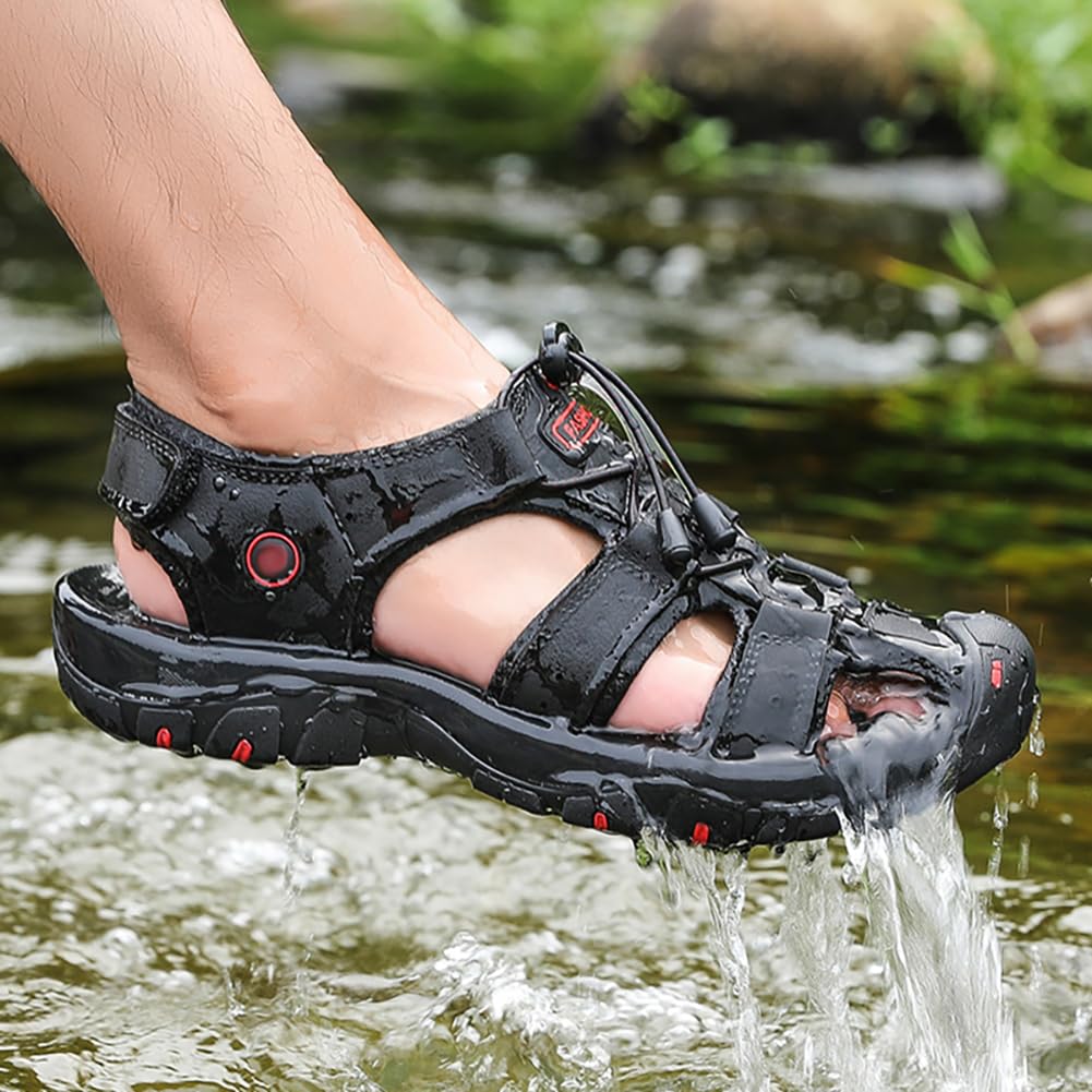 Sandali da uomo con punta chiusa, scarpe da spiaggia in pelle da pescatore d'acqua salata, impermeabili, per sport e escursioni