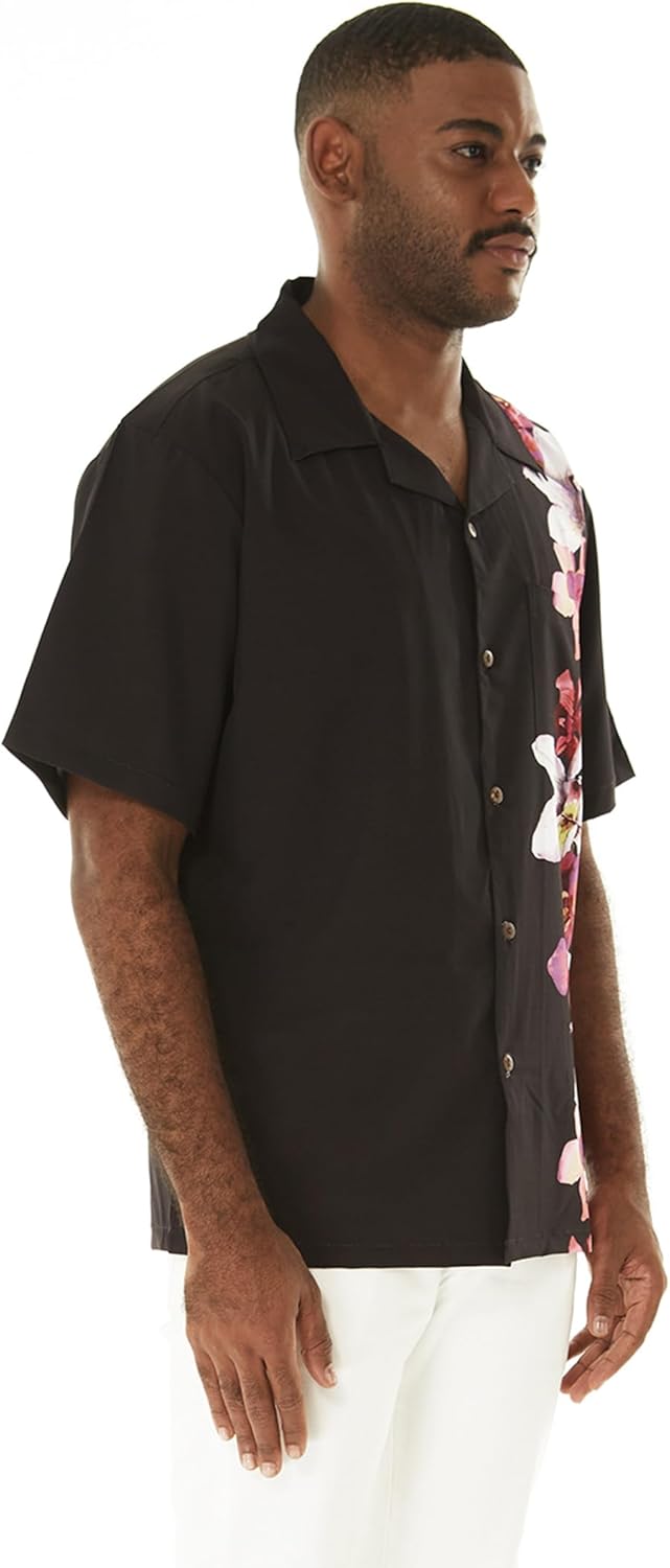 Matchable Couple Hawaiian Luau Men Shirt or Women Maxi Tank Dress in Watercolor Orchid Black Pink