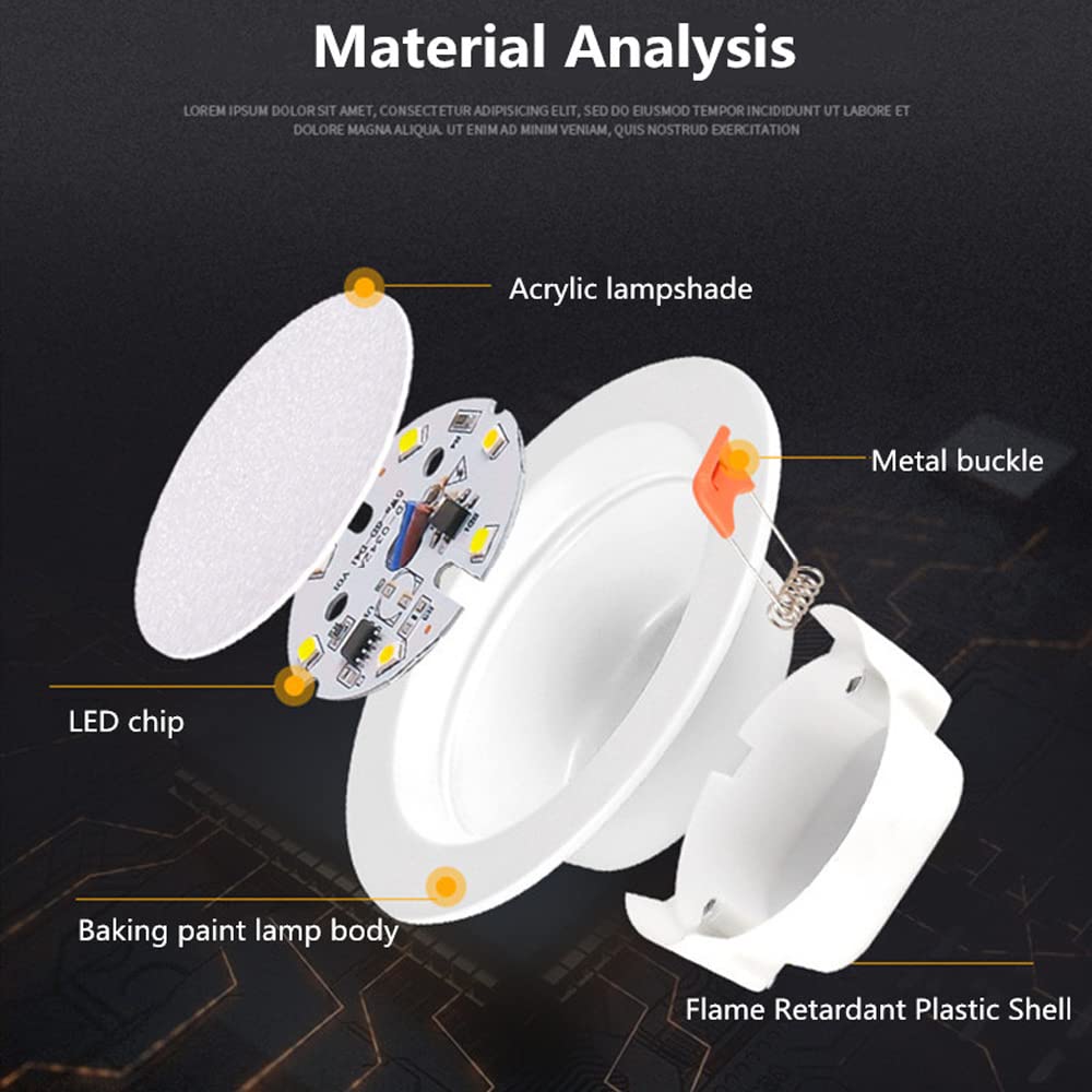 Oświetlenie sufitowe LED Downlight 2,5-6 cali z listwą maskującą, 2 sztuki, 3000 K/4000 K/6000 K, do wyboru, 3-18 W, dysk 5 W-6000 K, 5 W-6000 K,5w-6000K