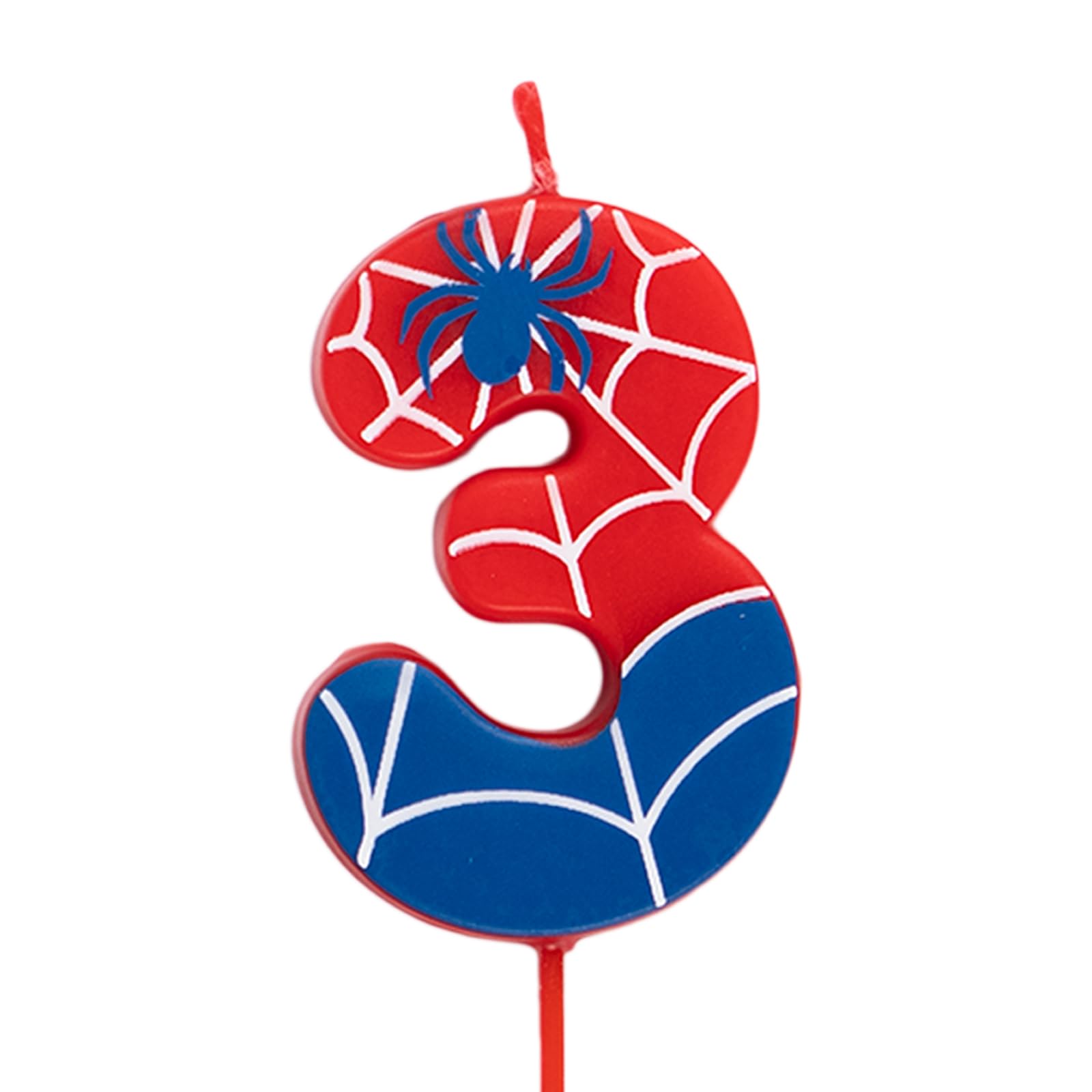 OH YEAH - Number 3 Spider Candles for Cakes - Numbers 0 to 9-6 cm - Perfect for Children's Cakes - Red and Blue with Spider Webs and Spider - Children's Birthday Candle - Spiderman Party