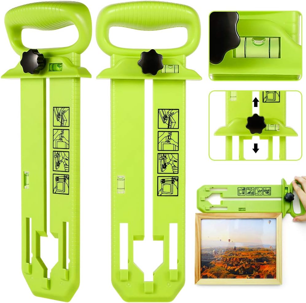 Picture Hanging Tool, Picture Frame Hanger Tool with Level Ruler Picture Hanger Wall Hanging Kit Measuring Tool Suitable for All Wall Materials (Hanging Tool-Green)