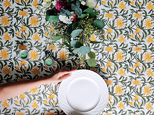 Atosii 'Noor' 100% Cotton Boho Square Tablecloth, Handblock Floral Print Linen Table Cloth For Dining Table I Tabletop I Parties/Outdoor I Wedding I Spring/Summer (60" X 60") #TOP2