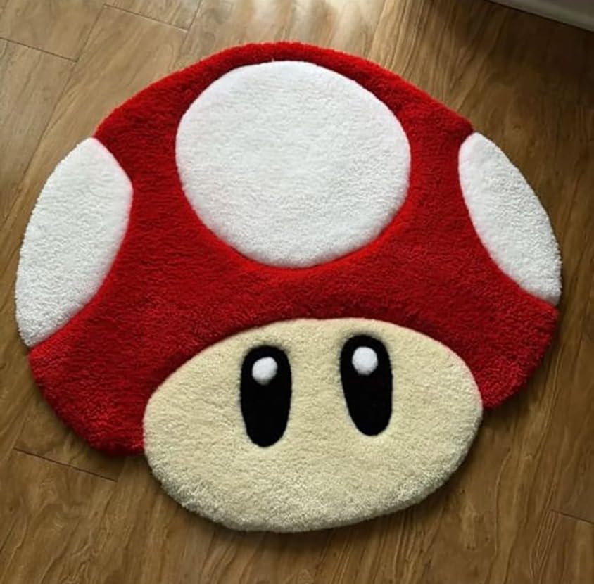 Cute Panda Face Door Mat 18x24 Inch, Soft Anti-Slip Entrance Floor Mat for Bedroom, Kids Room, Bathroom, Living Room & Home Decor, Round Cartoon Rug (Red)-image-42