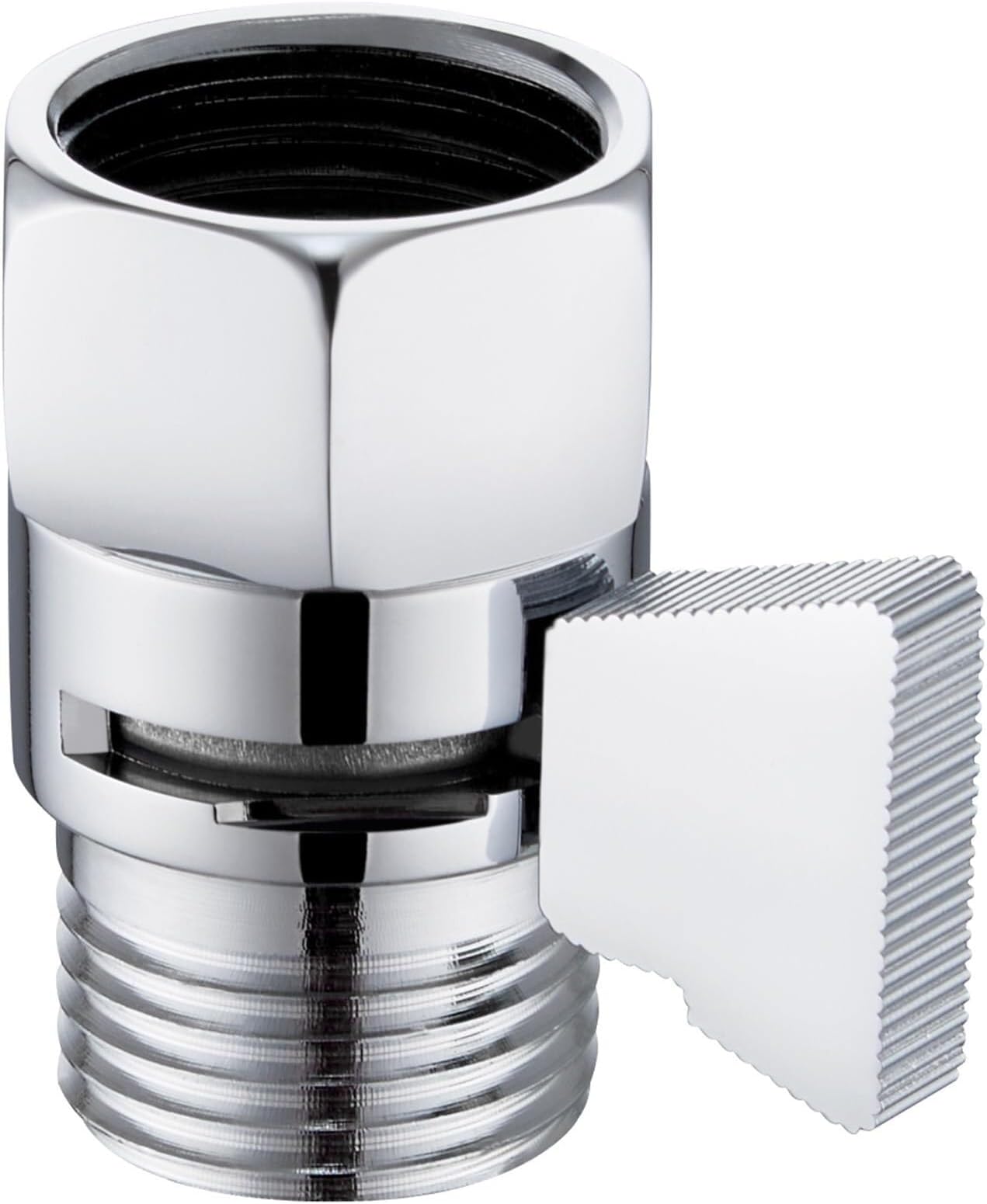 Angle Simple Water Flow Control Valve, Brass Shut Off for Dual Shower Faucet, RV Head with Hose Restrictor, Brushed Nickel(Chrome)