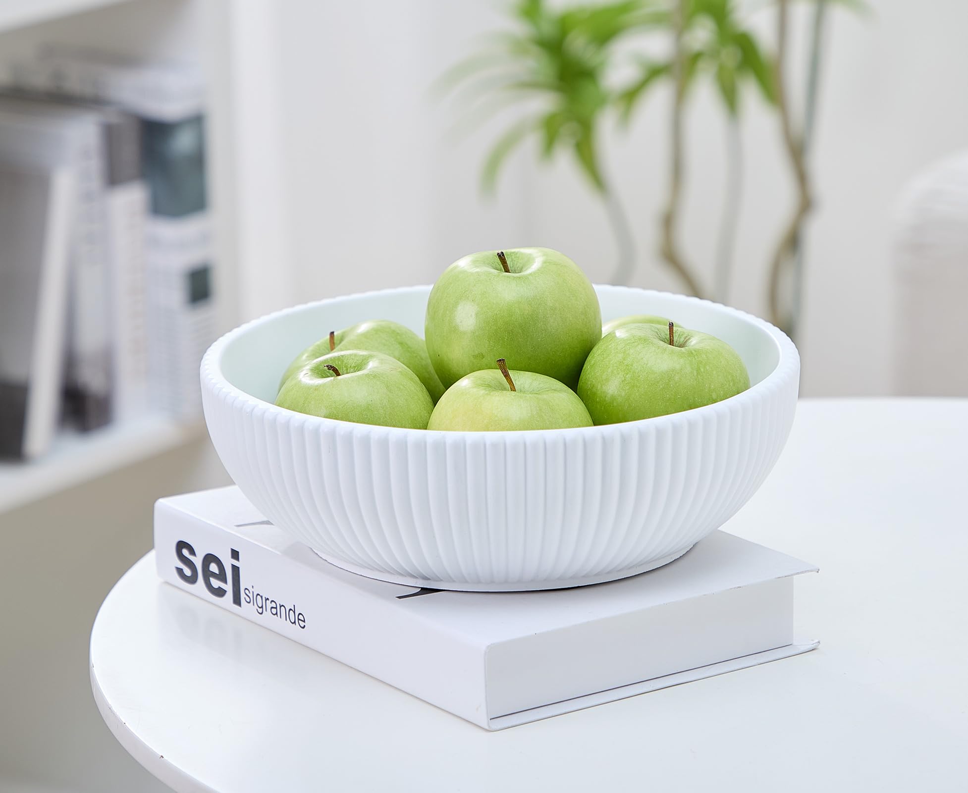 Grand Bol Décoratif Moderne En Béton Blanc – Bol à Fruits Cannelé Esthétique Pour Comptoir De Cuisine – Bol à Clés Pour Décoration De Table D'entrée – Bols Décoratifs Biologiques Pour Décoration
