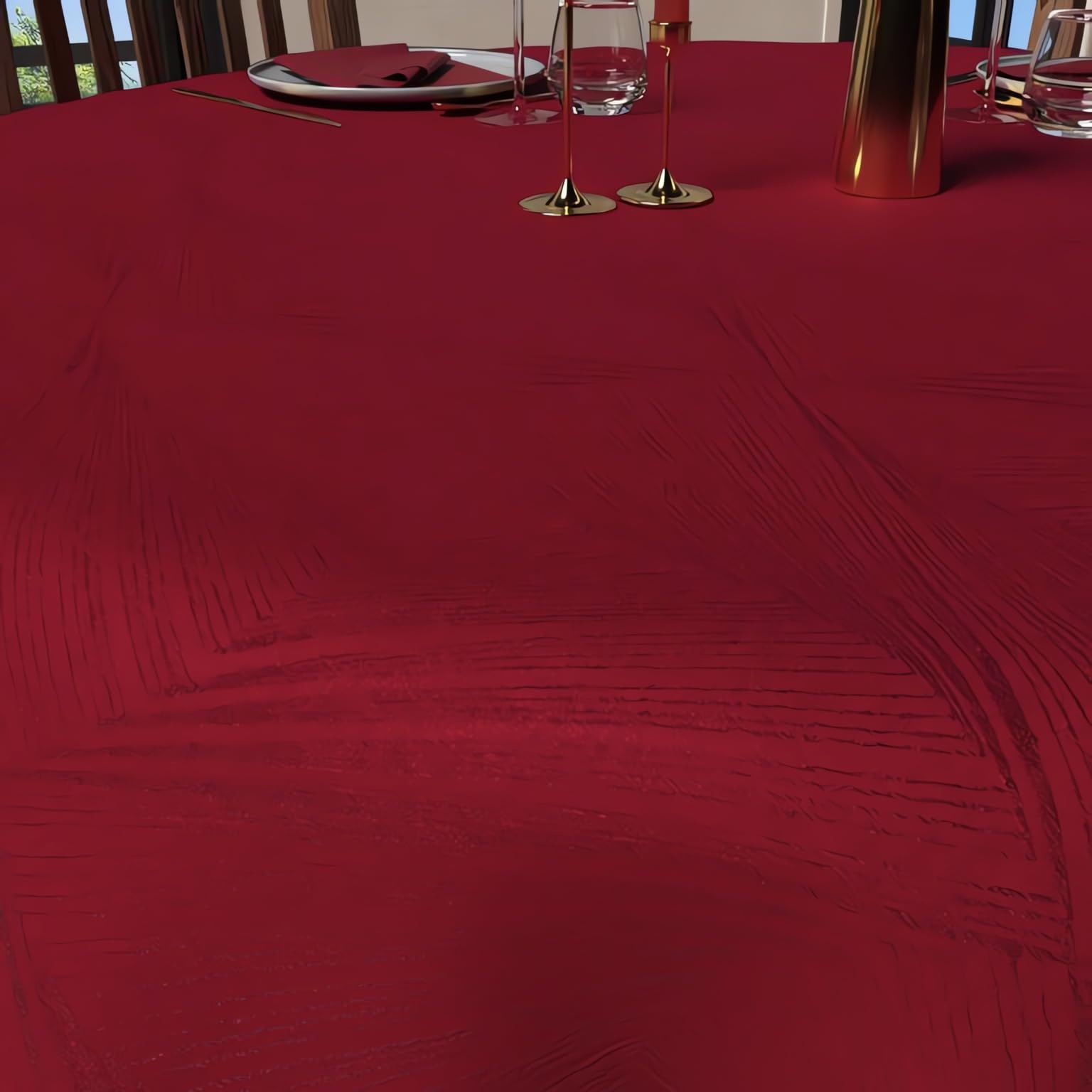 Runde Tischdecke – 180 Cm Durchmesser, Schmutzabweisend, Rot, Aus Polyester