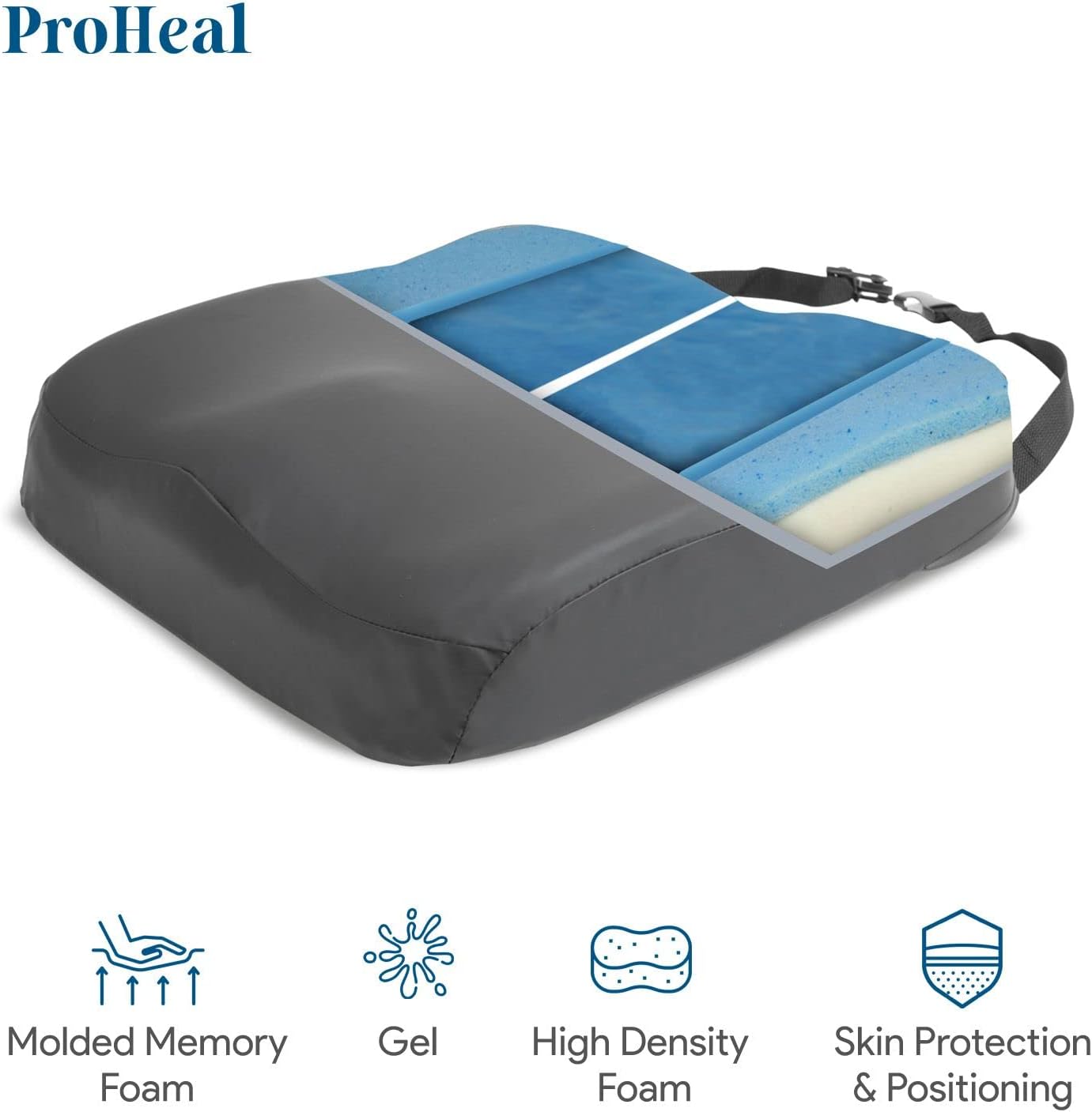 ProHeal Wheelchair Seat Cushion Gel Infused Memory Foam - Orthopedic, Coccyx, Tailbone Support - High Resilience for Positioning and Stability Prevents Pressure Sores and Skin Damage -20" x 18" x 3" : Health & Household