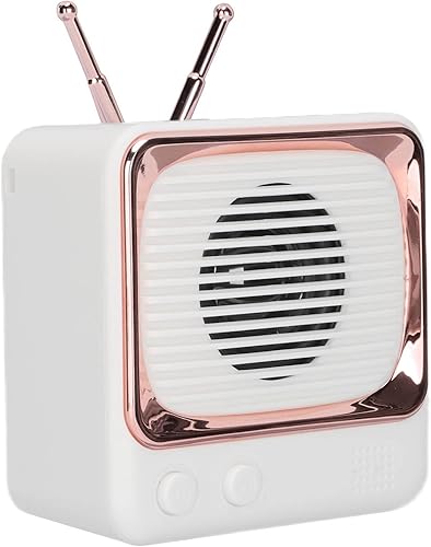 SUNGOOYUE Retro TV Style BT 5.0 Wireless Speaker, Macaron Design, ABS Plastic, 3W Output, 8-9 Hours Battery Life, Portable with HiFi Sound (White)