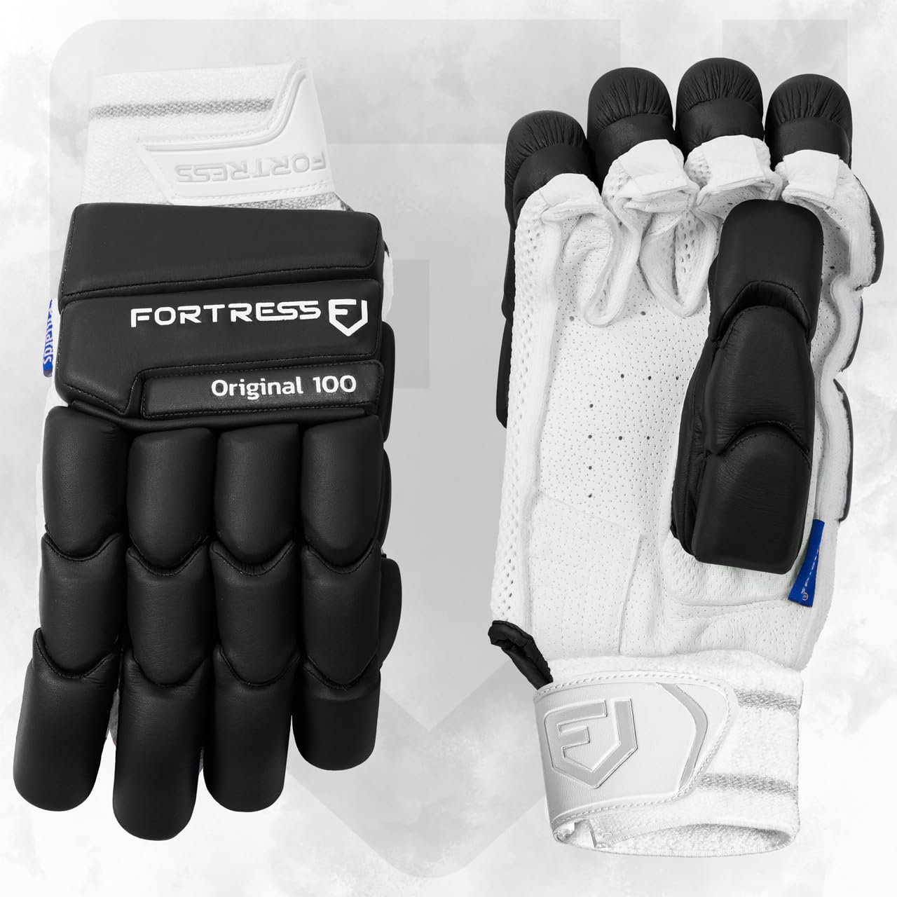 FORTRESS Original 100 Coloured Batting Gloves - Premium Cricket Batting Gloves | Superior Grip | Unmatched Ventilation | 5 Colours Available (Black, Small Adult (19-20cm), Right)
