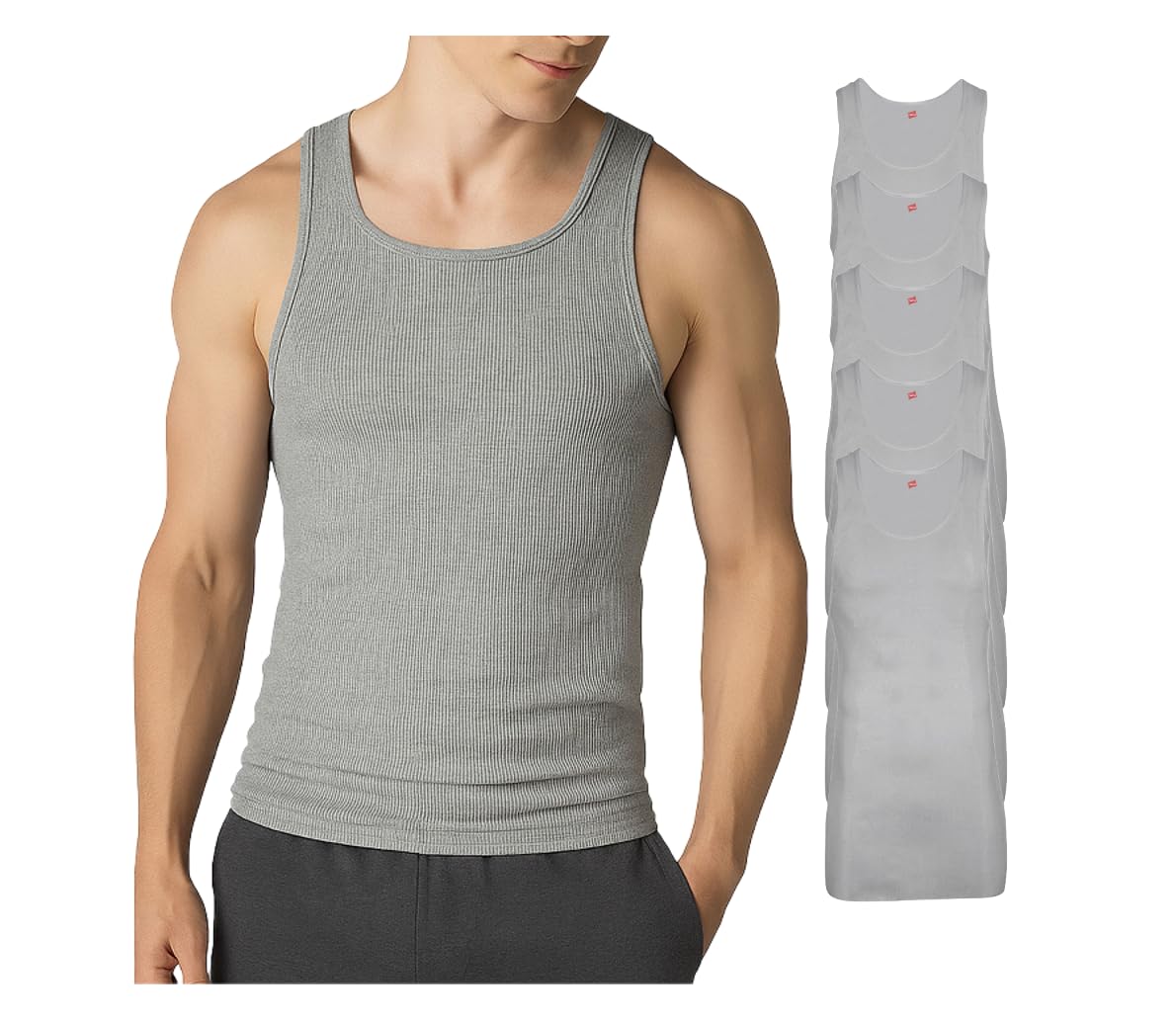 Hanes Men’s Tall 100% Cotton Ribbed Tank Tagless Undershirts, Multipack
