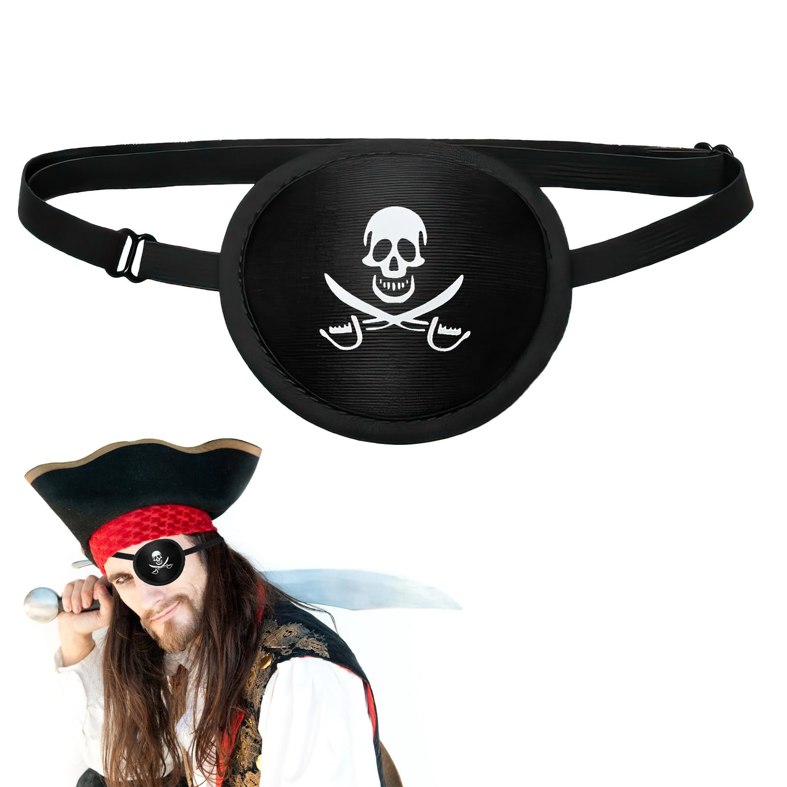 Sakerr Pirate Eye Patch Eye Skull Captain Eye Patche Comfortable Eyepatche Kids Pirate Eye Patch Adjustable Halloween Eye Patch 3D Eye Patch Novelty Pirate Accessories for Adults Kids - Black