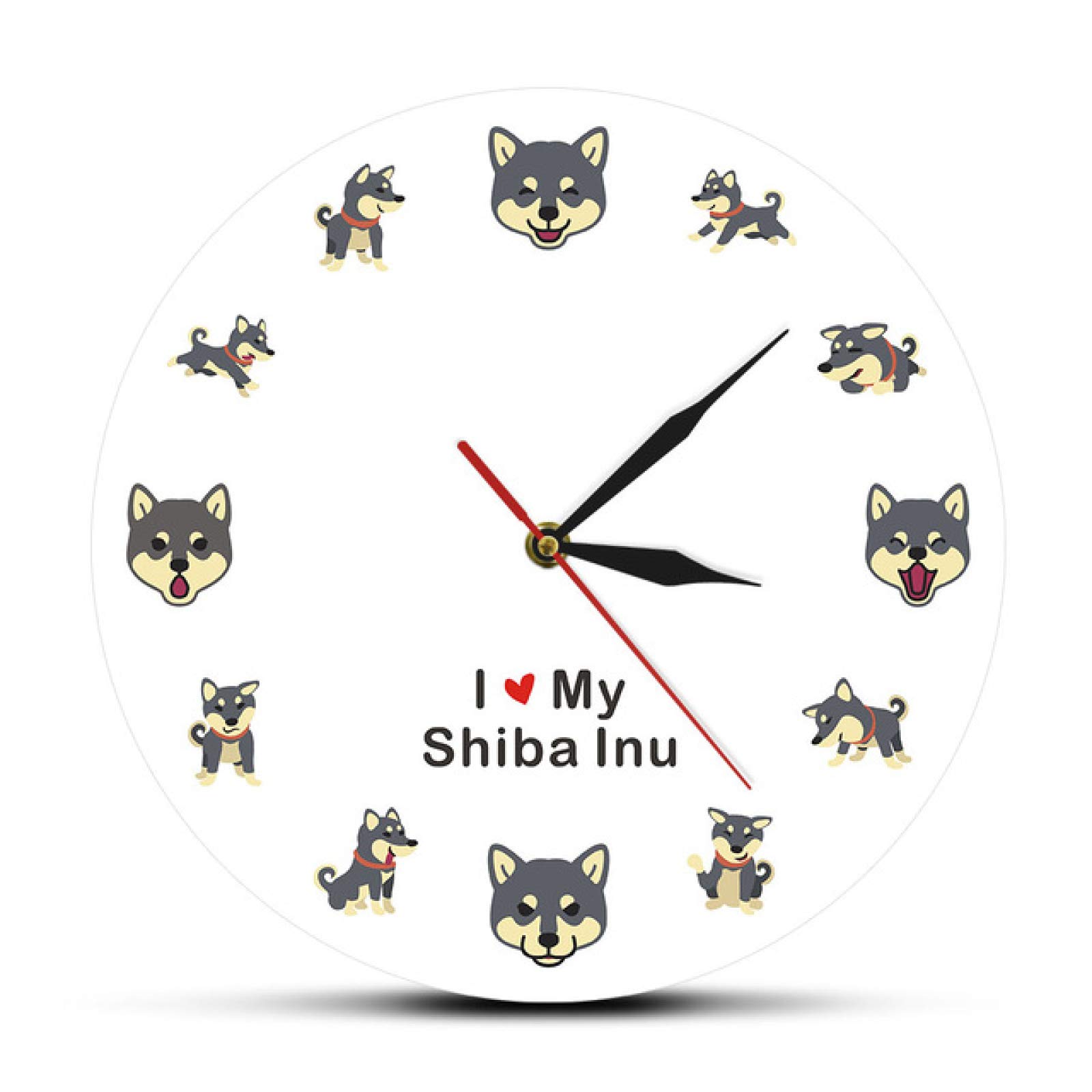 hufeng Wall Clock I Love My Shiba Inu Modern Wall Clock Japanese Small Size Dog Living Room Silent W