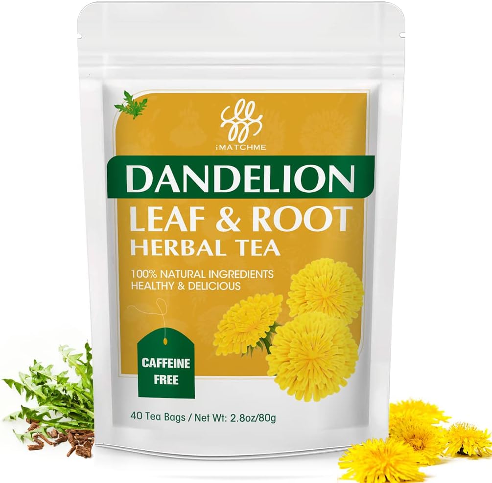 iMATCHME Dandelion Leaf & Root Tea, Digestion and Immune Support, Caffeine Free, 40 Bags/80g