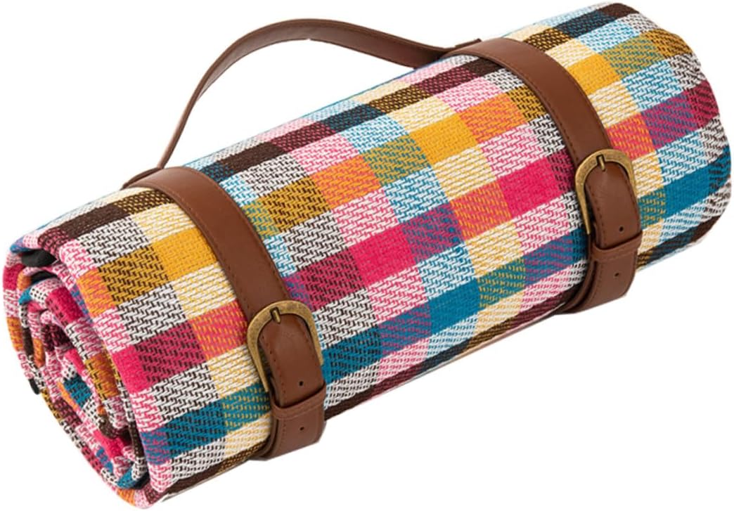 ibasenice Leather Strap Waterproof Camping Picnic Mat, 150x200cm Thick Outdoor Ground Mat with Moisture Barrier for Hiking, Beach, and Travel