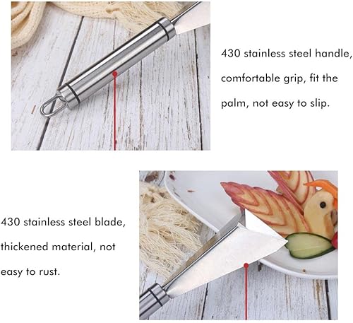 Miniatura 7 de MIXCUT Cuchillo para tallar frutas - Decoración de platos de bricolaje, herramientas de tallado de forma triangular de acero inoxidable, cuchillo de