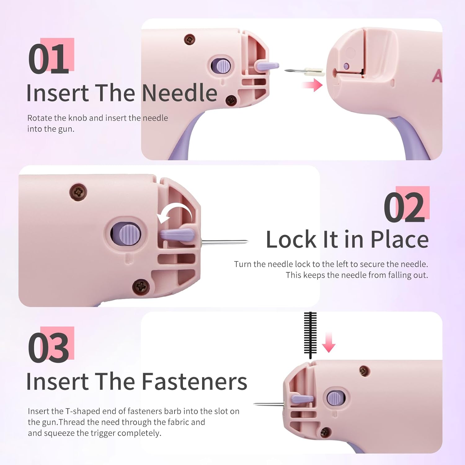 Stitch Gun for Clothes, Handheld Quick Clothing Fixer, Mini Sewing Kit, Tag Gun Includes 2 Needles, 1000 Black Fasteners & 1000 White Fasteners (Pink) - Image 5