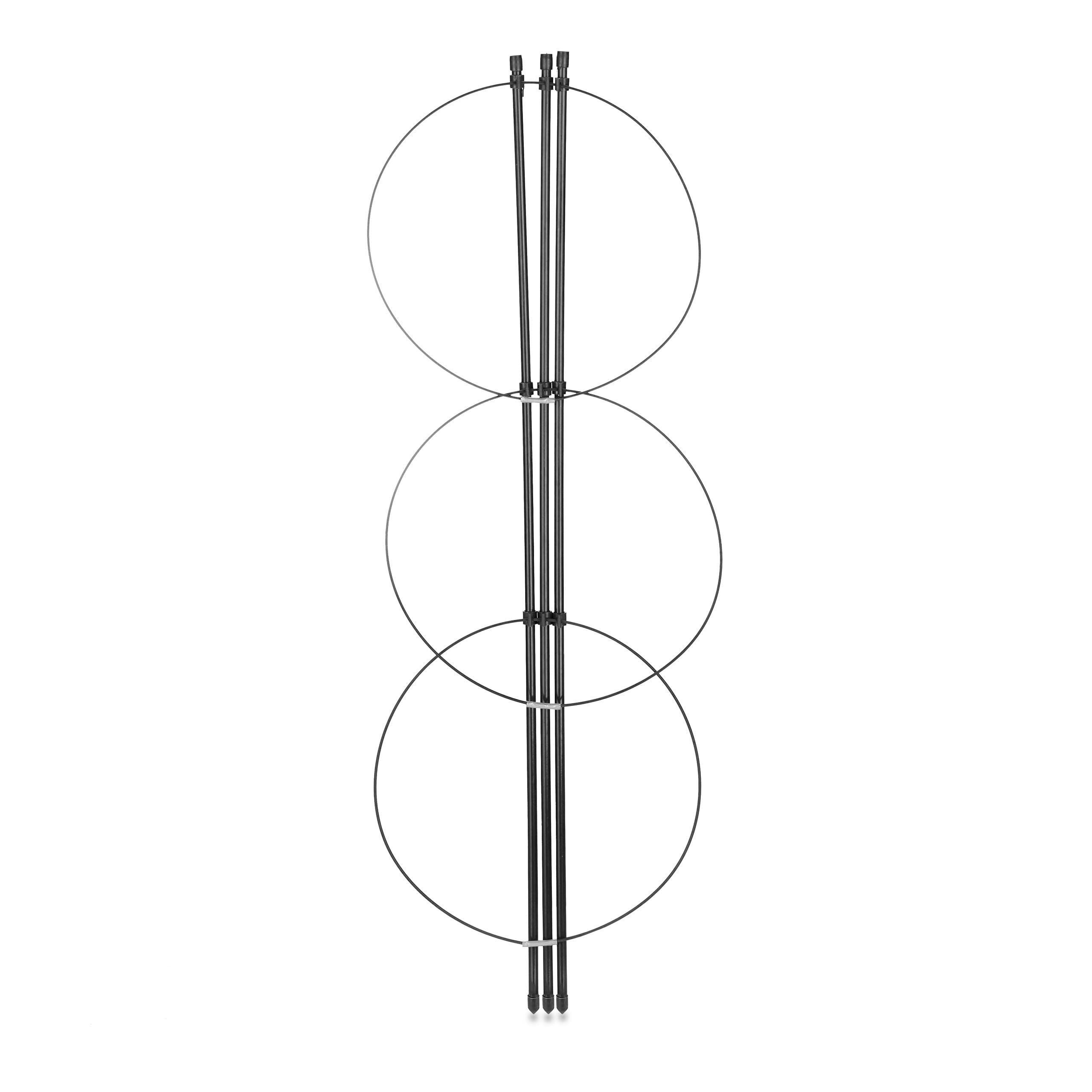 Relaxdays Set da 4 Sostegni Circolari per Pomodori, Piante Rampicanti, Cetrioli, Alti 60 cm, 3 Anelli, Metallo, Nero