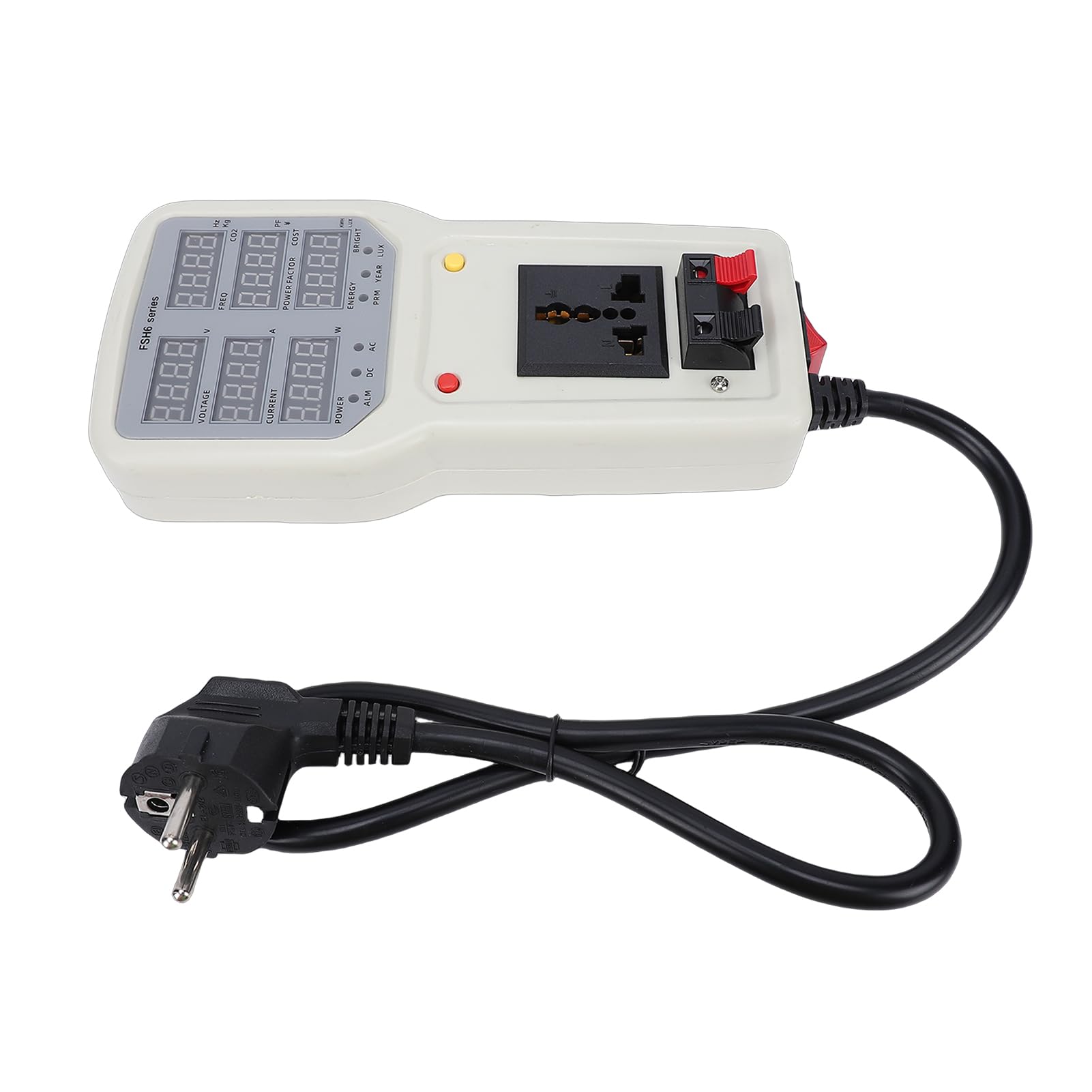 Cocoarm Handliches LED-Lichtmessgerät, Tragbarer ABS-Leistungstester mit Digitaler Spannungs-/Strommessung, Ideal für LED-Leuchten und Beleuchtungsstärkeprüfungen (EU-Stecker)