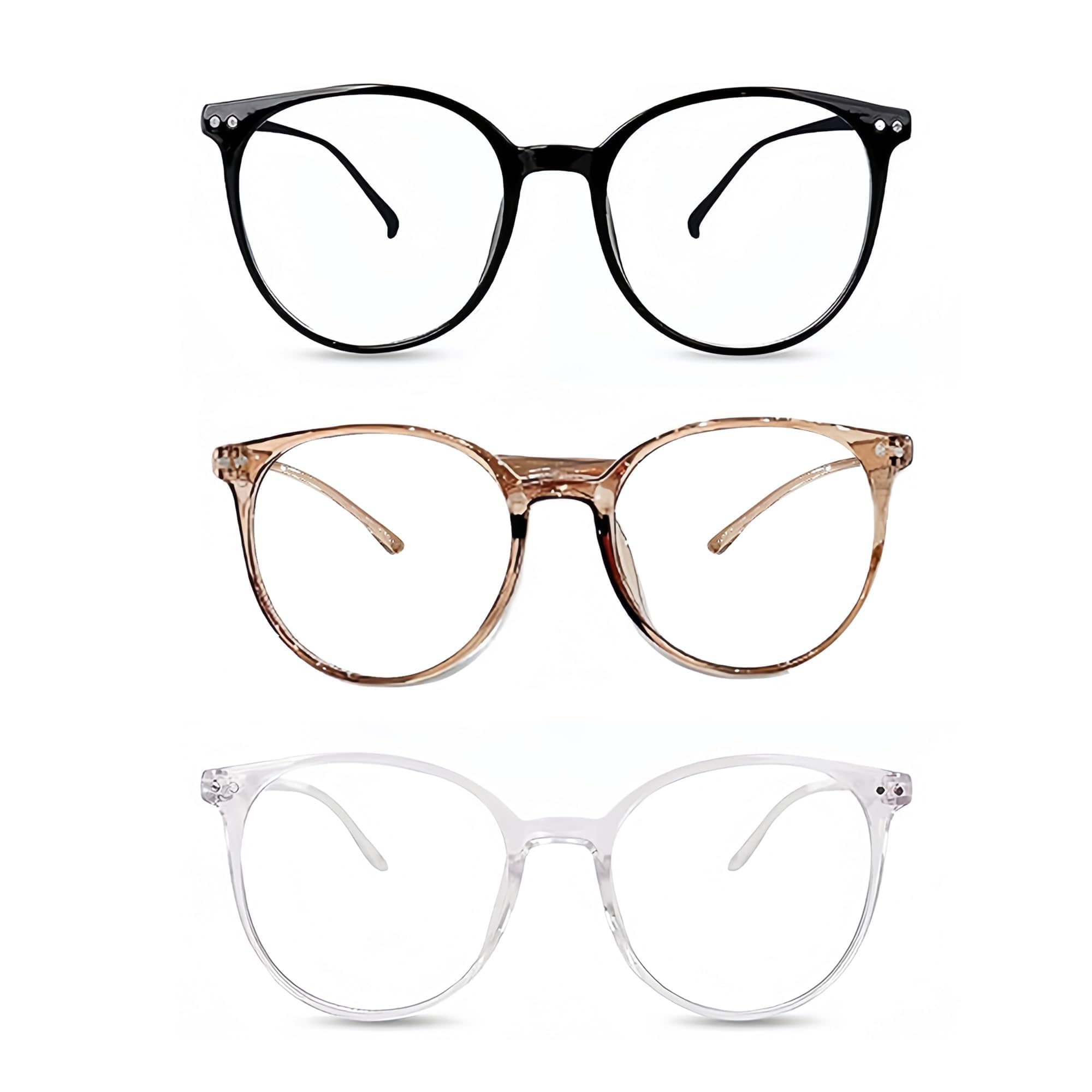 Azonee 3-Pack Blue Light Blocking Glasses for Women & Men, Lightweight Anti-Glare Computer Glasses, Fashion Round Frames, 3 Colors