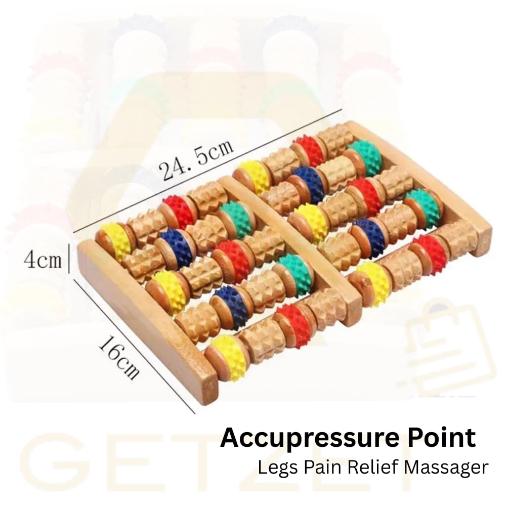 GETZET Acupressure Point Wooden Foot Massager Roller Relax Stress And Blood Circulation Relief Health Care Product Heal Board Five Roller Exercise lag Relaxation - Woodencolor. 2