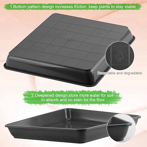 Miniatura 3 de WAYNHUI Plato cuadrado para plantas de 68101214161820 pulgadas, bandeja cuadrada de plástico para recipiente de agua grandepequeña (negro, 20