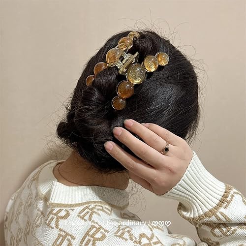 Miniatura 7 de Paquete de 3 pinzas grandes para el cabello de 3.2 pulgadas, color marrón, verde y azul, perla, pinza de mandíbula para mujer, horquillas para