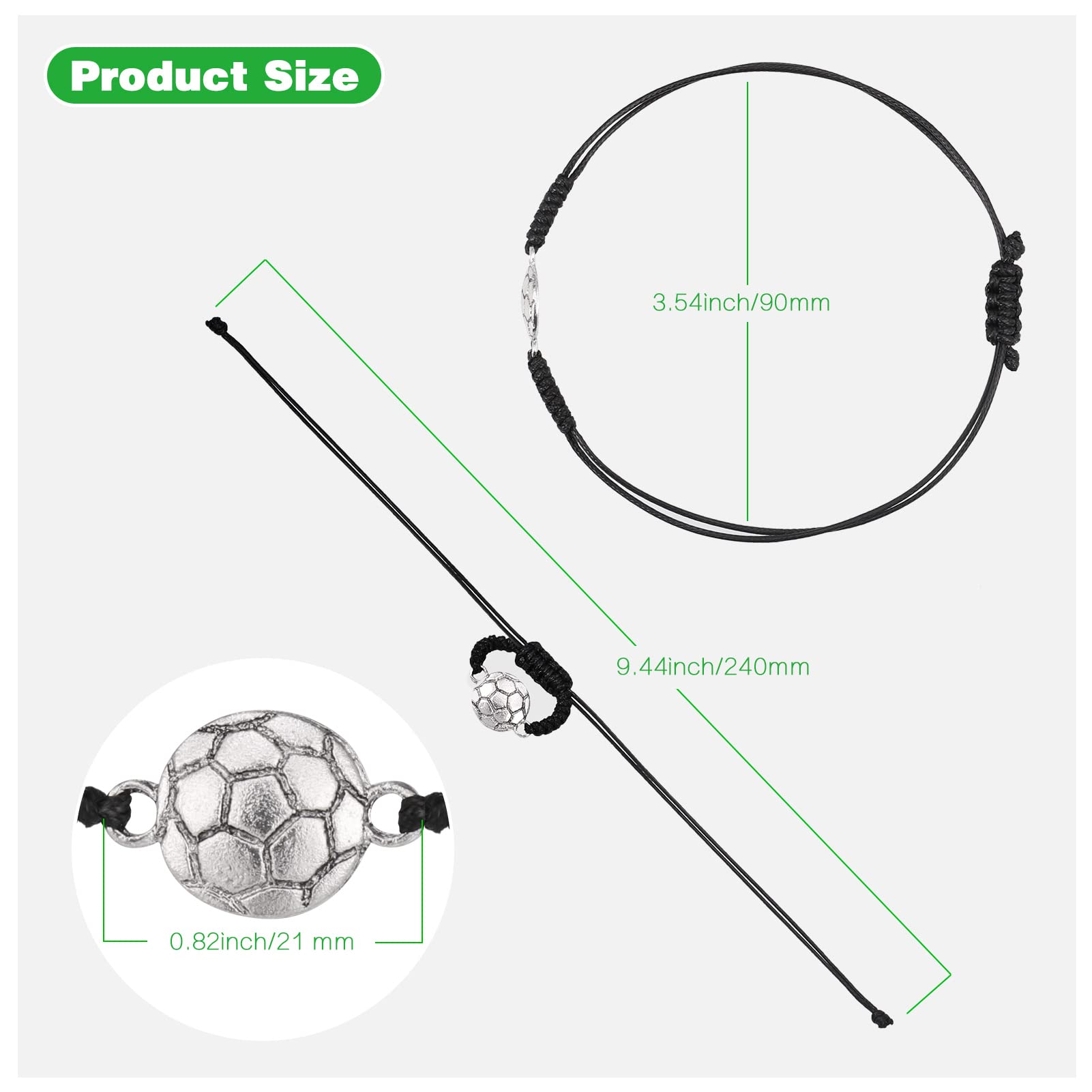 Zocipro 15Pcs Bracelet de Football à Cordon Tressé Réglable avec Breloque en Métal