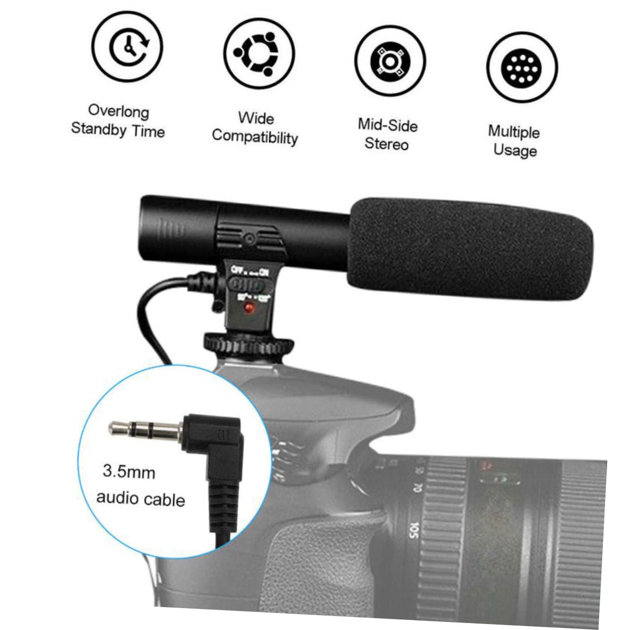 Microfono per Interviste Cardioide Professionale per Fotocamera DSLR e Videocamere Microfono di Registrazione con e Montaggio Compatibile con Smartphone e Tablet