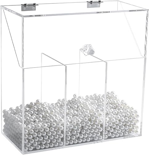 YUUKE Soporte para brochas de maquillaje con tapa a prueba de polvo, caja de almacenamiento de brochas de acrílico transparente con perlas blancas,