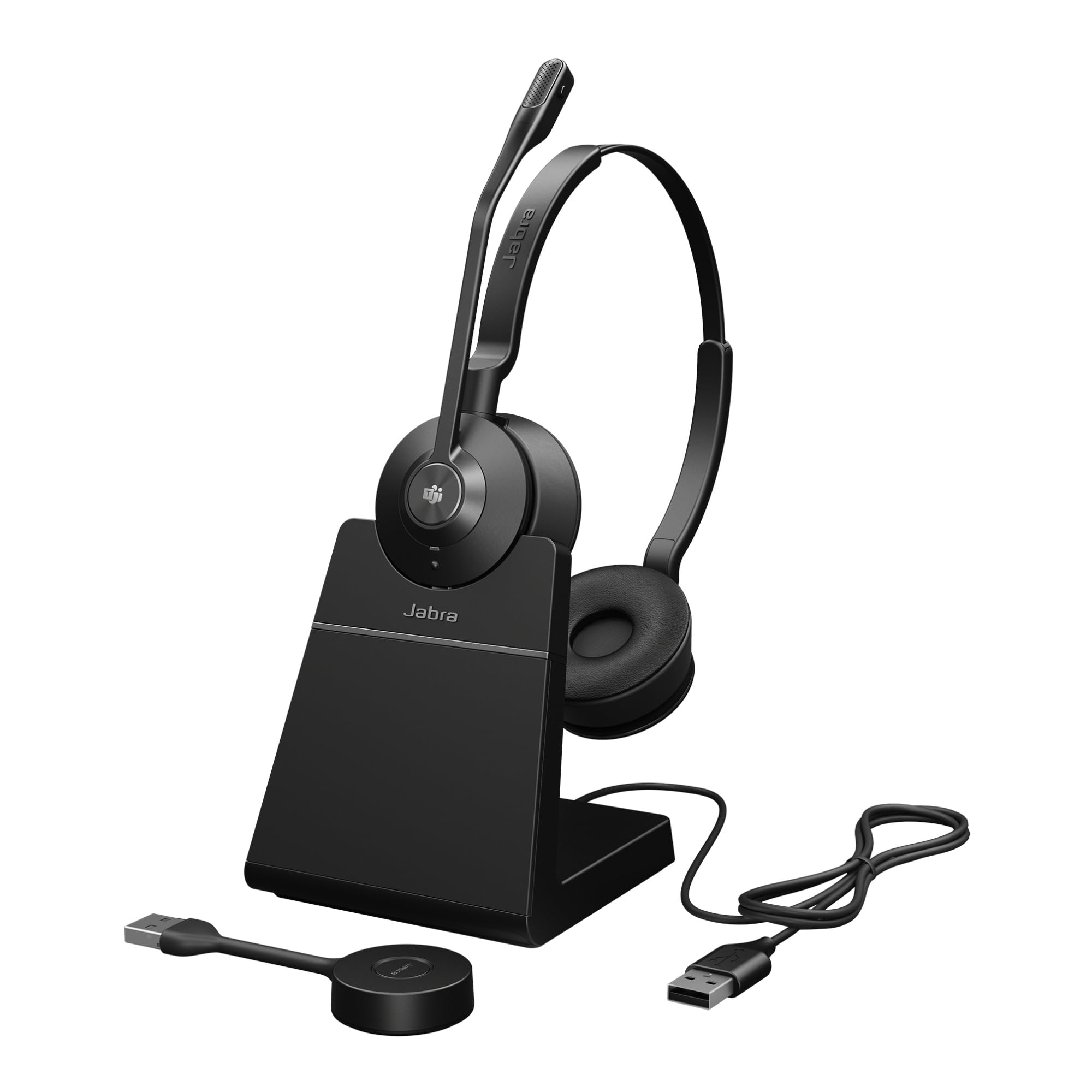 Jabra Engage 55 Stereo-Headset MS, Link 400a DECT-Adapter USB-A, Engage 55 Tischständer, 1,2 m USB-C-auf-USB-A-Kabel, Tragetasche, Garantie und Warnung (Sicherheitsbroschüren)
