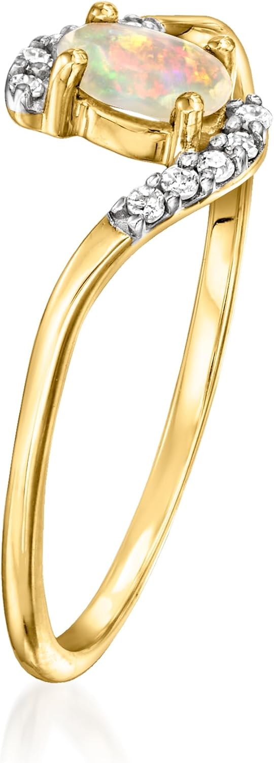 Pure Collection by Ross-Simons Opal Swirl Ring With Diamonds in 14kt Yellow Gold