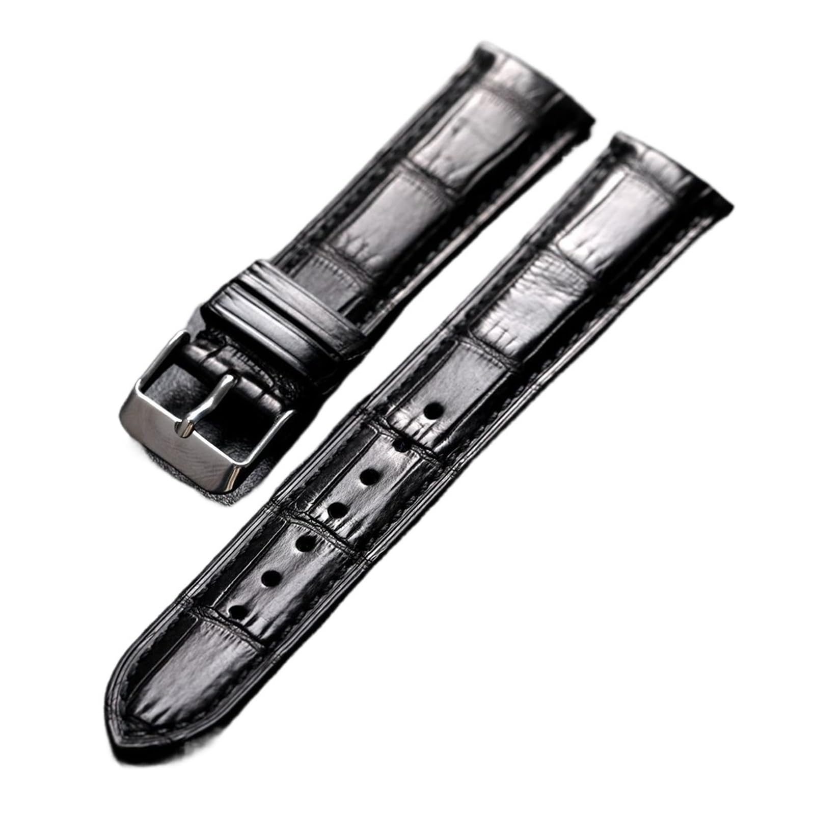 CAREG Cinturino in pelle di coccodrillo modello bambù fatto a mano 18 19 20 21 22MM Cinturino in vera pelle nera, stile vintage da uomo morbido Durable