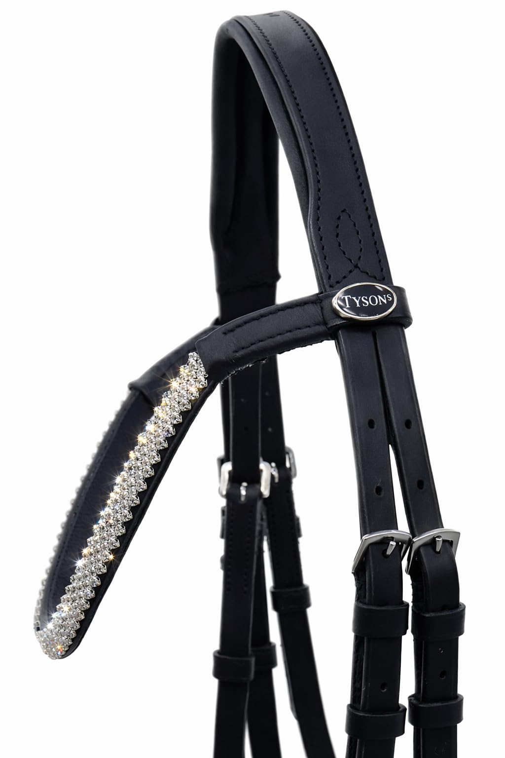 Tysons Breeches Trense Diamanti Super Strass Stirn und Nase Leder weich VB WB X - Full Schwarz Reitzaum Strass Glitzer Glitzertrense Ledertrense Zaum ergonomisch