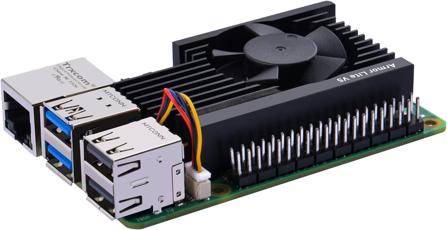 GeeekPi Armor Lite V5 Aluminium Heatsink with PWM Fan, Raspberry Pi 5 Compatible, 30mm Cooling Fan, Thermal Pads for Raspberry Pi 5 4GB/8GB