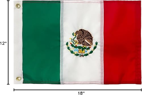 Miniatura 7 de ROTERDON Bandera de México de 12 x 18 pulgadas, bandera mexicana bordada de barco para exteriores, con ojales de latón