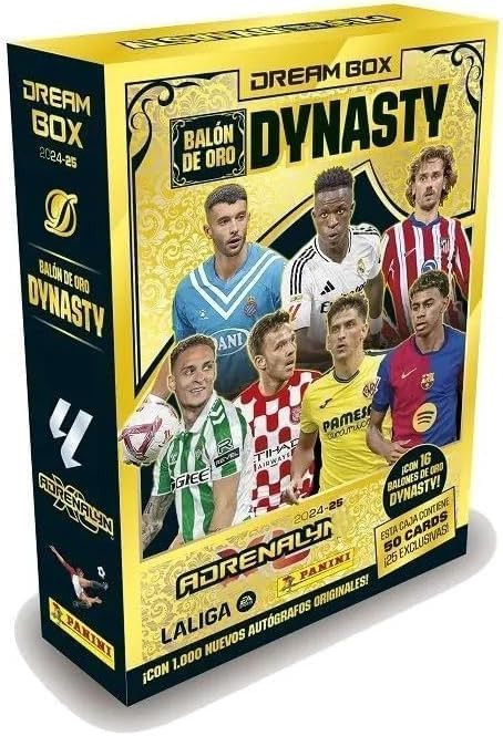 Panini Adrenalyn 2024-25 - Dream Box Balón de Oro Dynasty (Edición Limitada) | 50 Cartas Exclusivas con Messi, Cristiano, Lamine Yamal