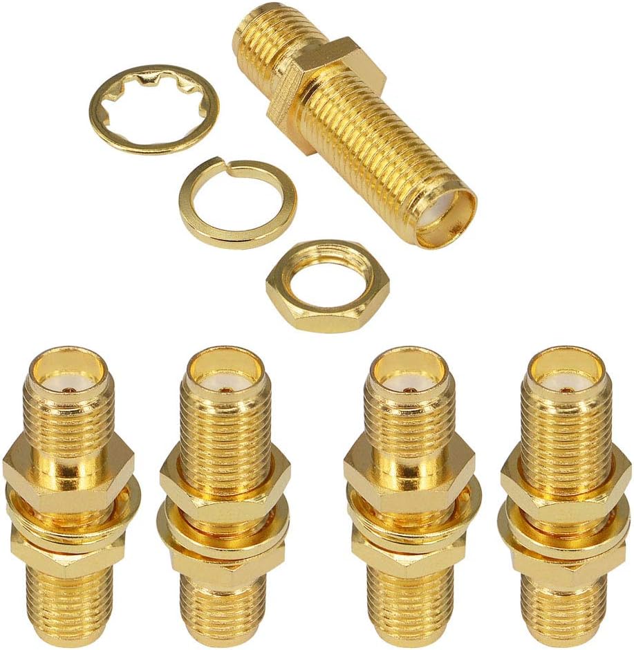 Boobrie SMA Socket Connector Panel Chassis Mount SMA Female to Female Bulkhead Extendable Antenna Jack Adapter for Antennas Wireless LAN Devices Coaxial Cable Pack of 5