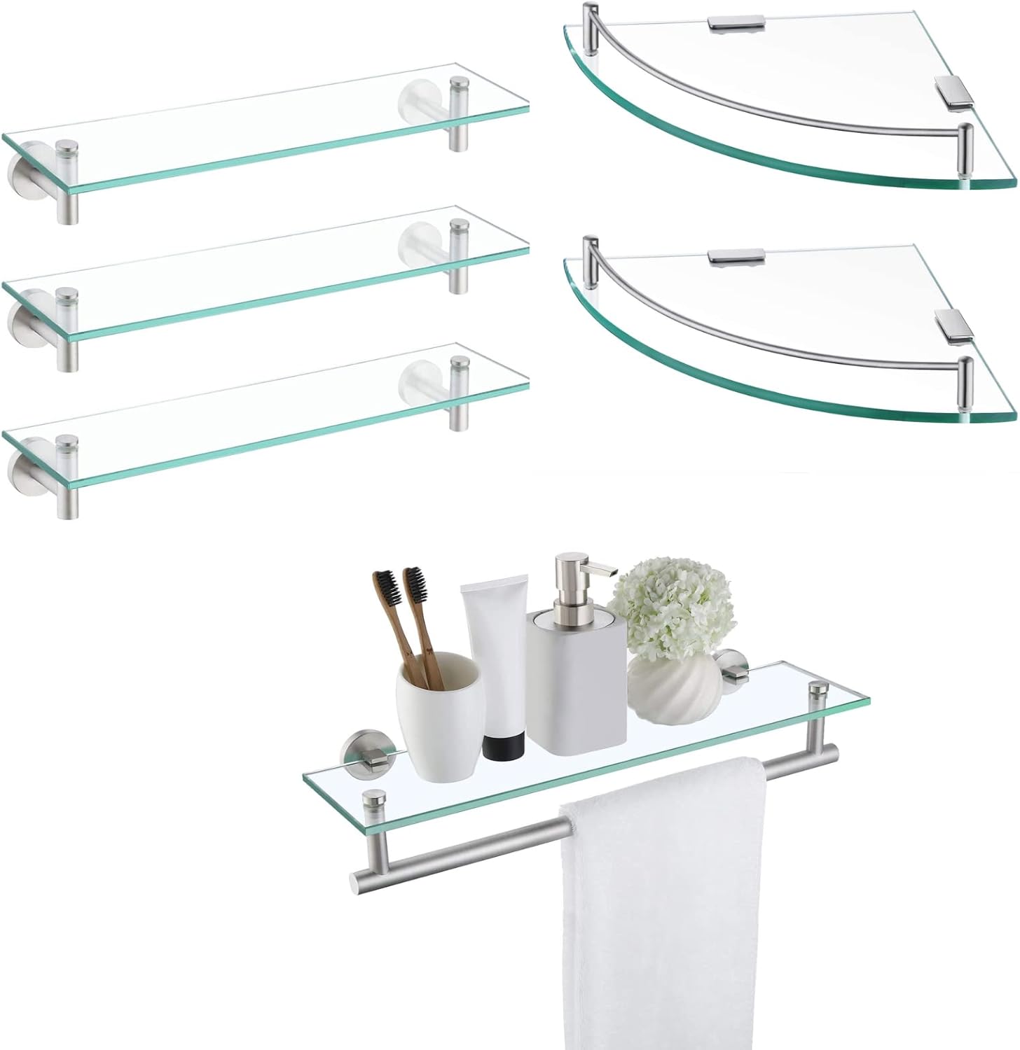 KES 20" Glass Shelf & Bathroom Shelf with Towel Bar & Glass Corner