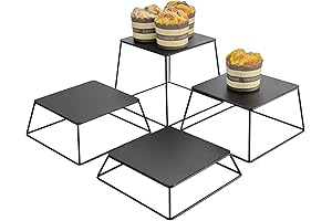 Square Dessert Table Risers Display Stands Wood and Black Metal - Pack...