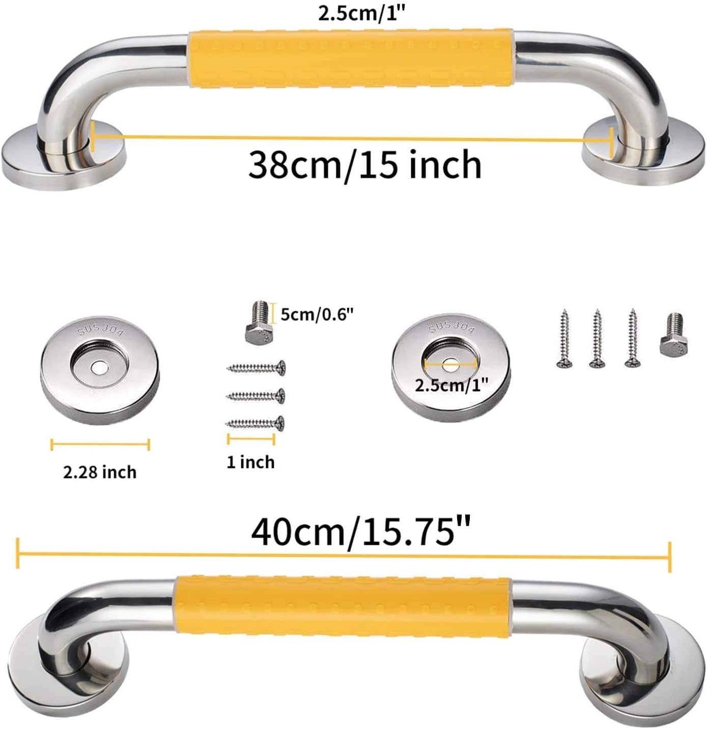 2 Pack Bathroom Handicap Safety Grab Bar Shower Grab Bar Stainless Steel Bathroom Grab Bar Shower Bath Handle Grab Bars for Bathtub Showers 16 Inch 2 Pack (16 in(40cm))