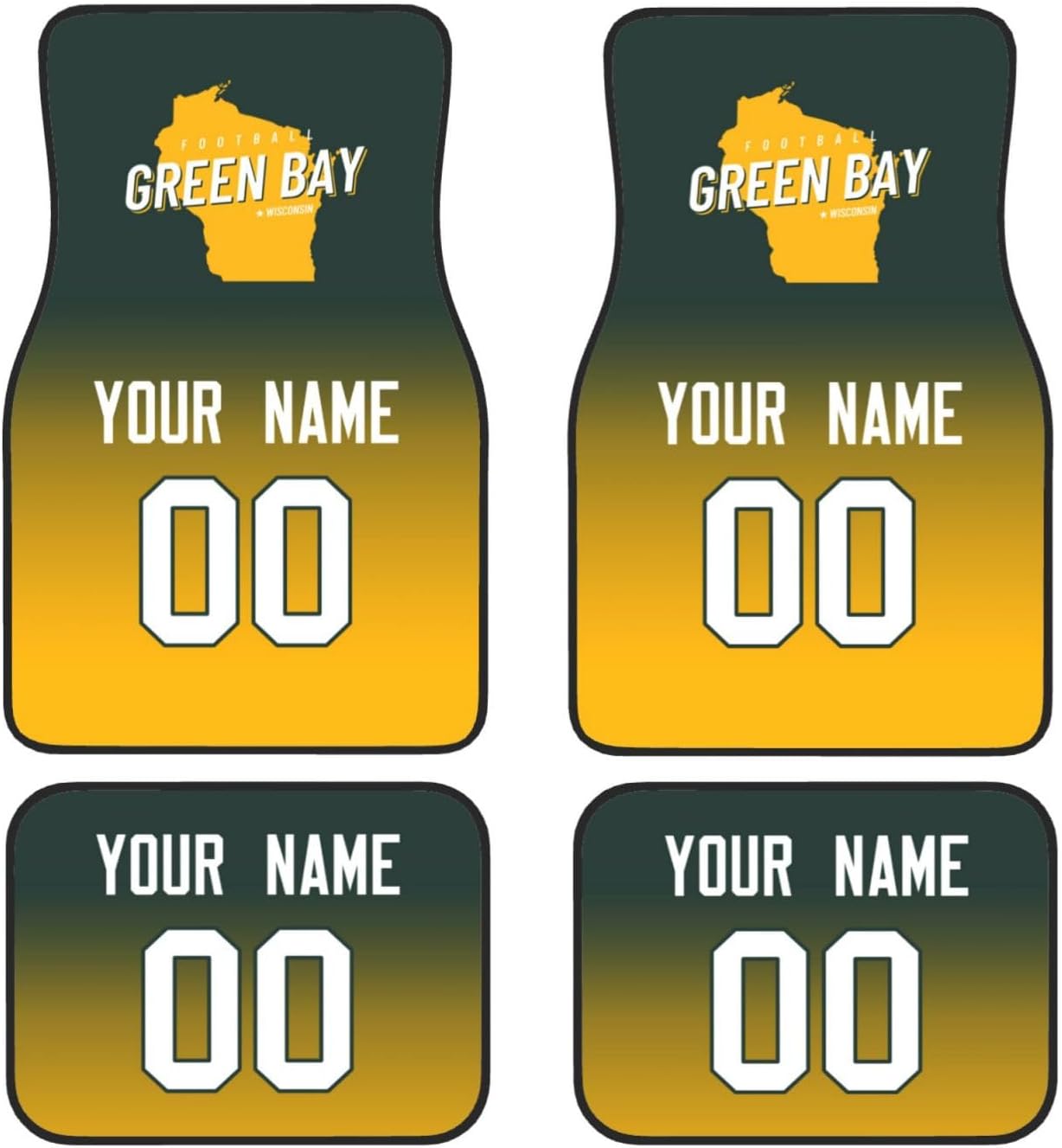 Personalized Custom Green Bay Car Mat Sets 4 Pieces Car Accessories Add Name&Number,City Custom Football Car Floor Mats Interior Decorative Accessoriess Fit for Most Car