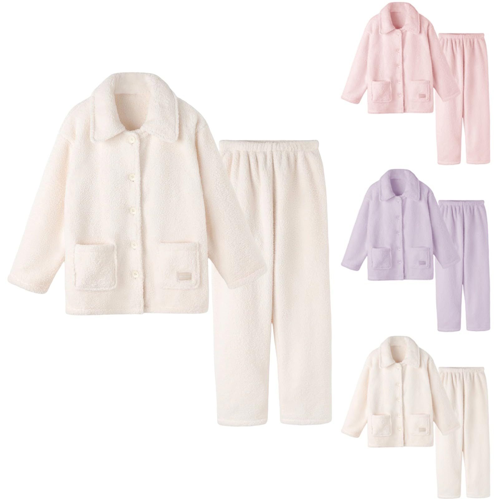 Generisch Pigiama da donna in pile invernale, caldo loungewear invernale, in pile Teddy, comodo pigiama, set da 2 pezzi, taglie grandi, biancheria da notte in due pezzi, per il tempo libero
